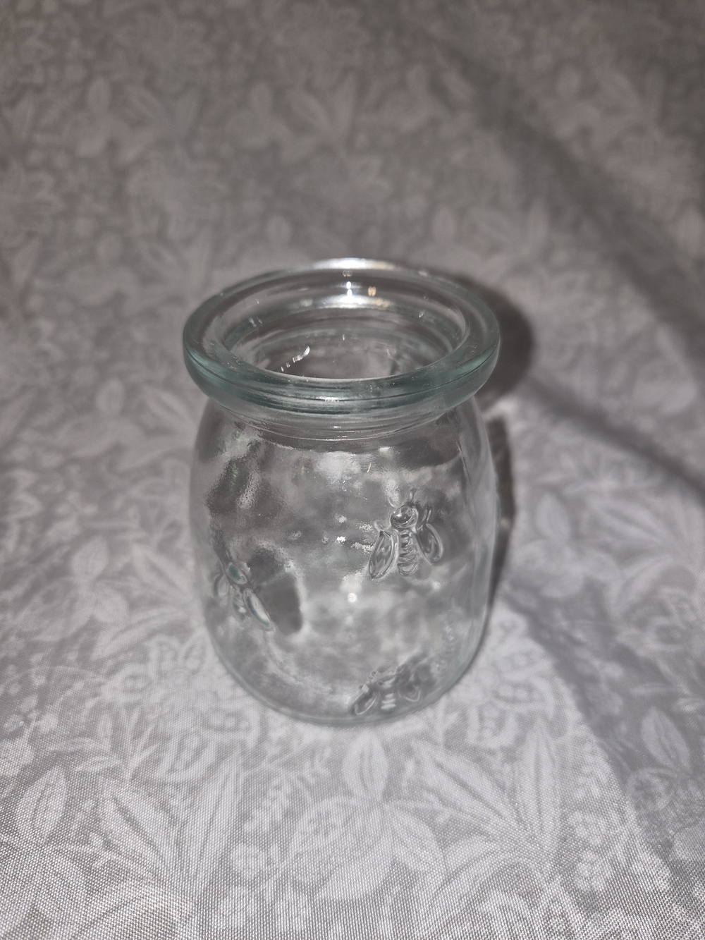 Clear Glass Trinket Jar with Embossed Bee Accents